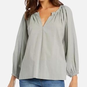 Karen Kane Slate Green Long Sleeve Peasant Blouse Size Small